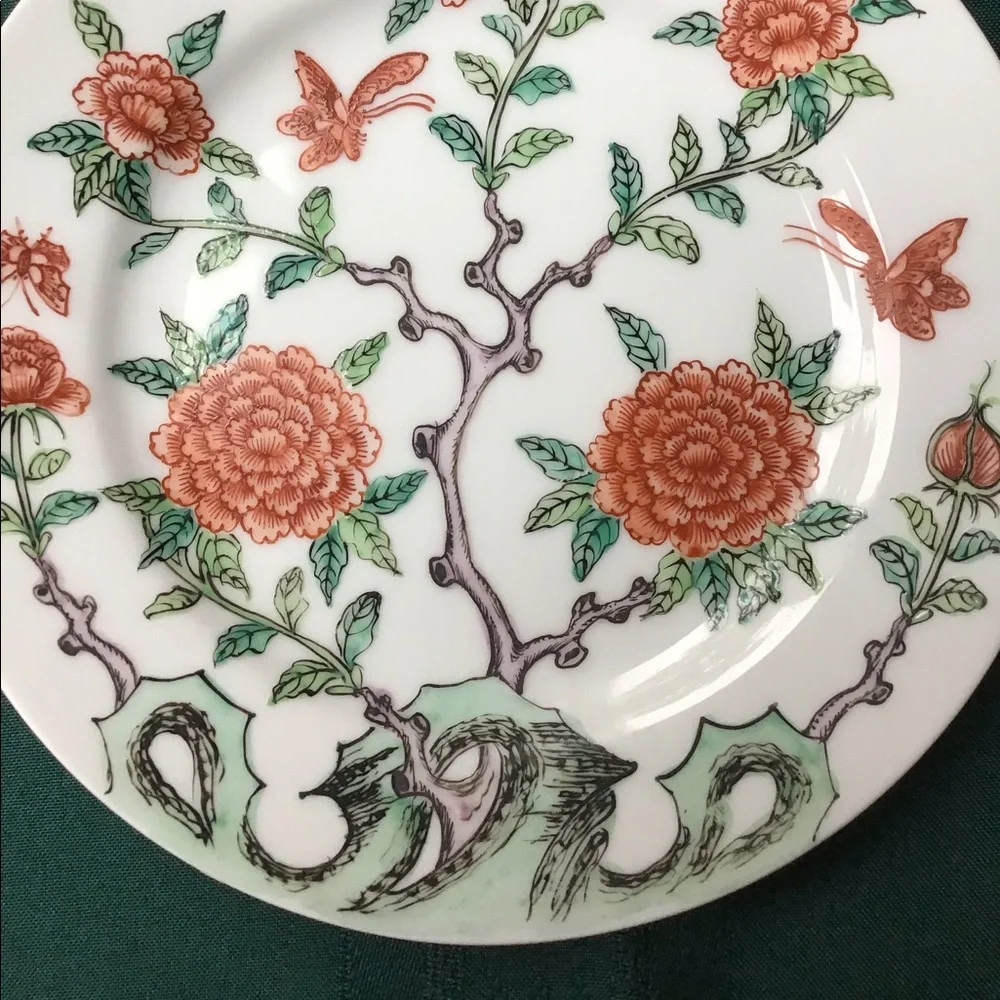Vintage Japanese Porcelain Plate Painted Flowers & Butterflies‎ Decor